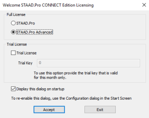 Trong mục Full License chọn STAAD.Pro Advanced và nhấn Accept để kích hoạt Trong mục Full License chọn STAAD.Pro Advanced và nhấn Accept để kích hoạt