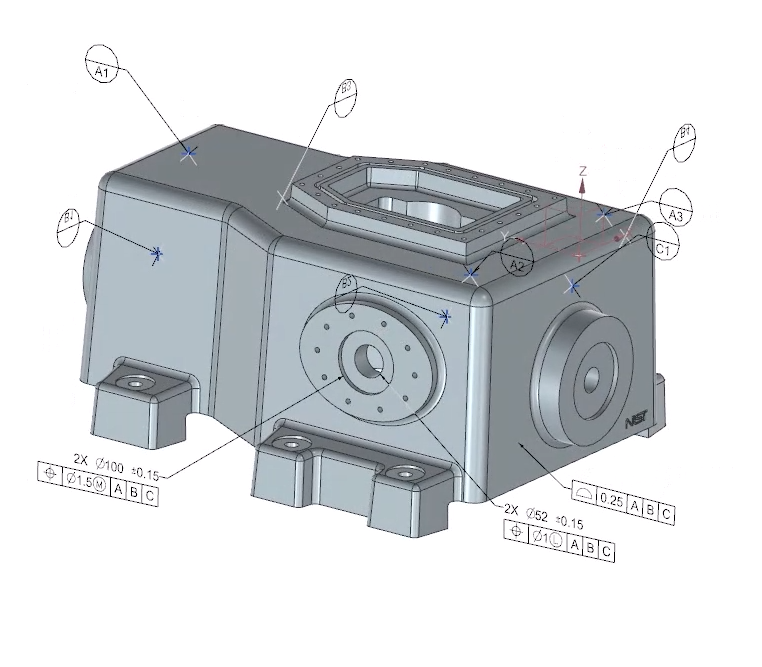 Kết quả sau khi áp dụng cài đặt orientation, các chú thích PMI luôn song song màn hình và giữ kích thước ổn định.