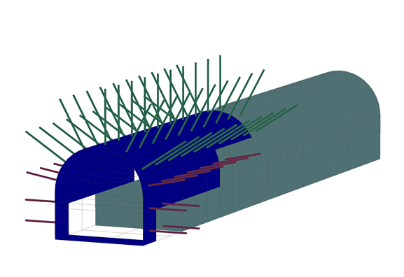 Mô hình 3D của đường hầm xây dựng trên PLAXIS.